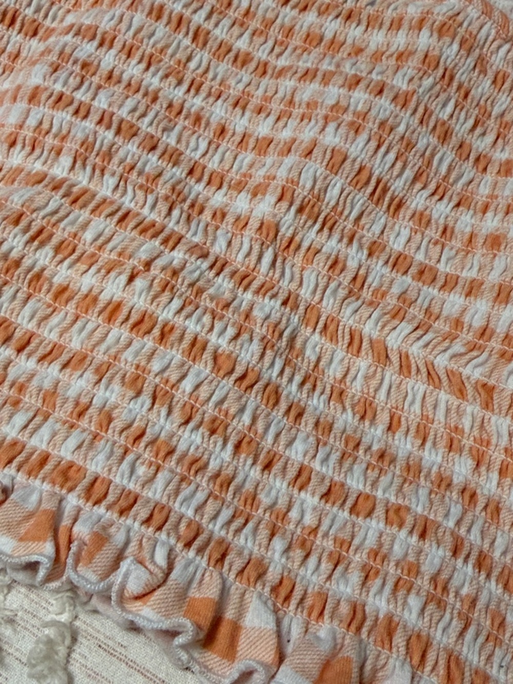 Smocked Ruffle Strap Tank Top - Orange & White - Picture 10 of 11